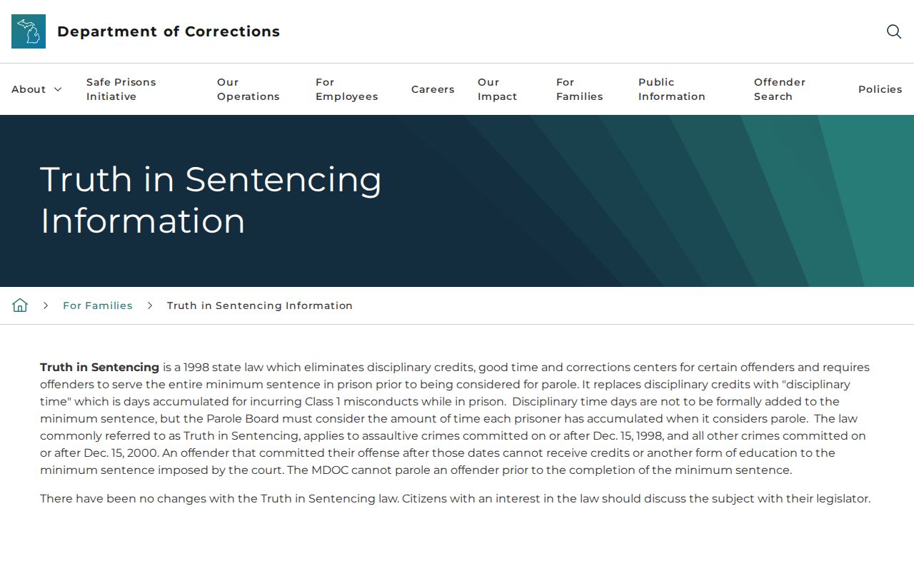 Ottawa County release date truth-in-sentencing rules